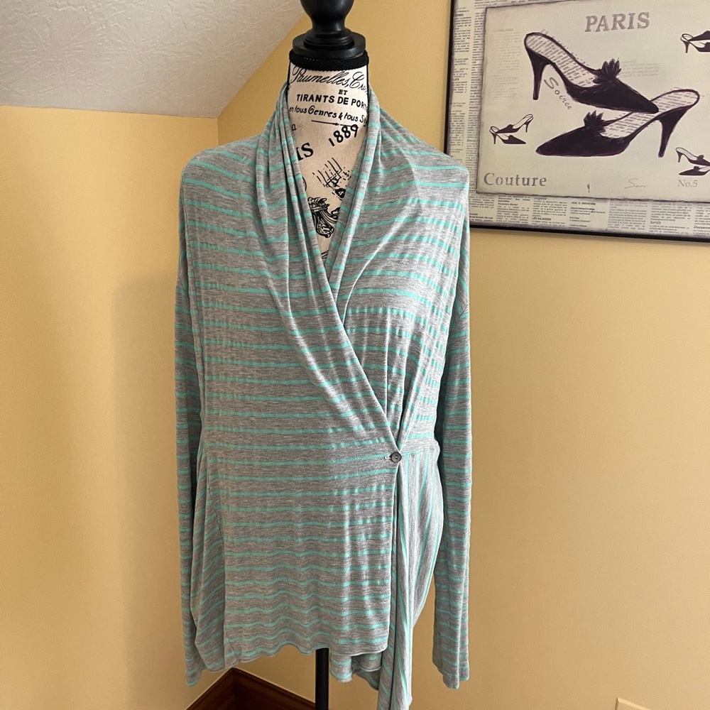 LADIES LONG JACKET GREEN/GREY STRIPES SIZE XL MADE IN THE 🇺🇸 USA